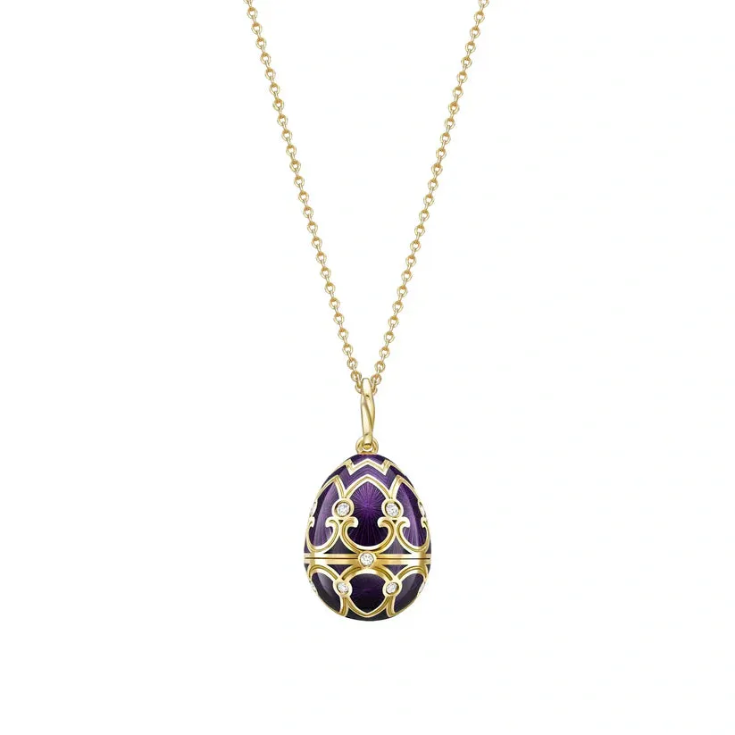 Faberge Heritage Yellow Gold Diamond Purple Guilloche Enamel Anemone Surprise Locket