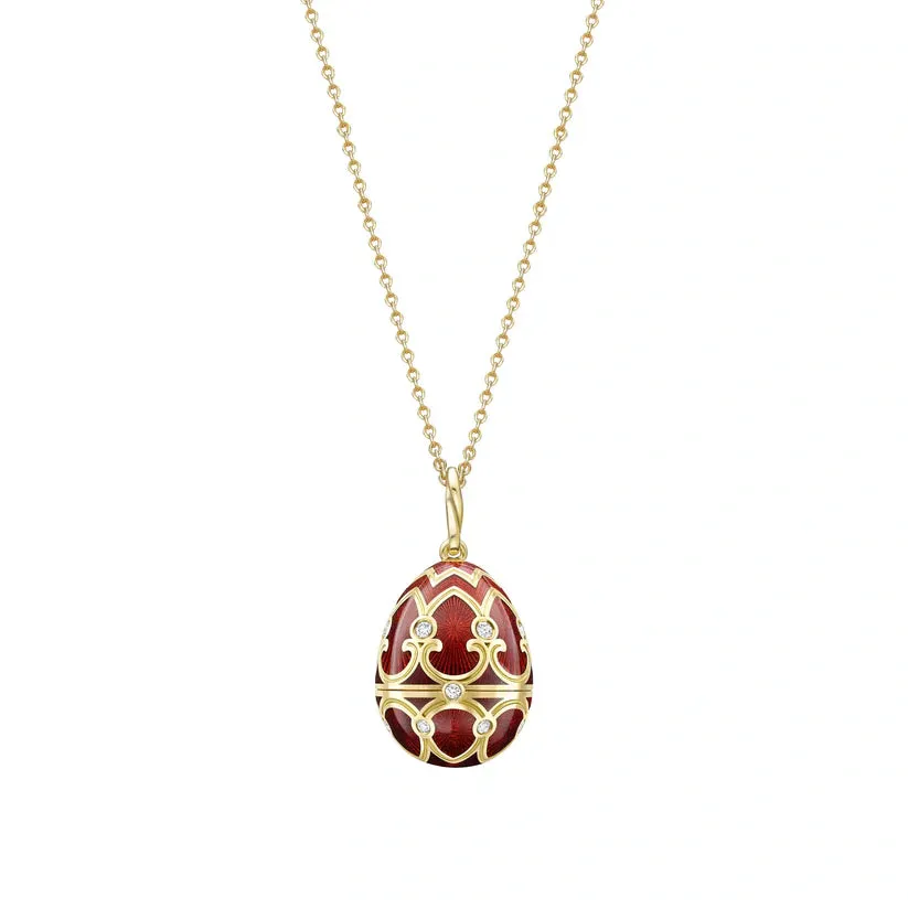 Faberge Heritage Yellow Gold Diamond Red Guilloche Enamel Strawberry Surprise Locket