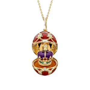 Faberge Heritage Yellow Gold Red Guilloche Enamel Coronation Crown Surprise