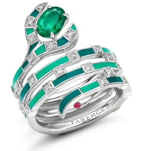 Faberge x Beetlejuice Beetlejuice 18ct White Gold Emerald Green Enamel Sandworm Spiral Wrap Ring
