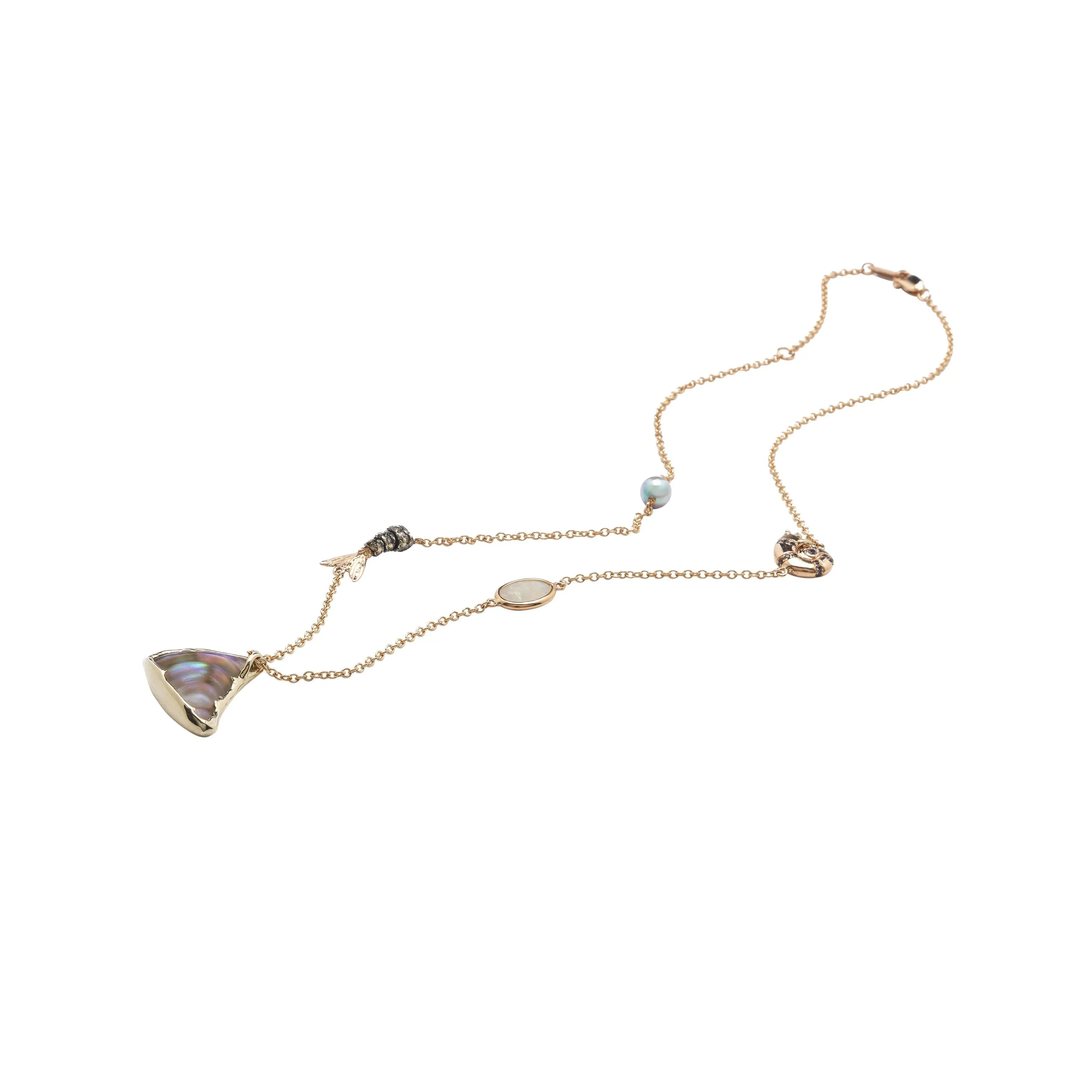 Fin Component 18K Rose Gold & White Gold Necklace w. Pearls