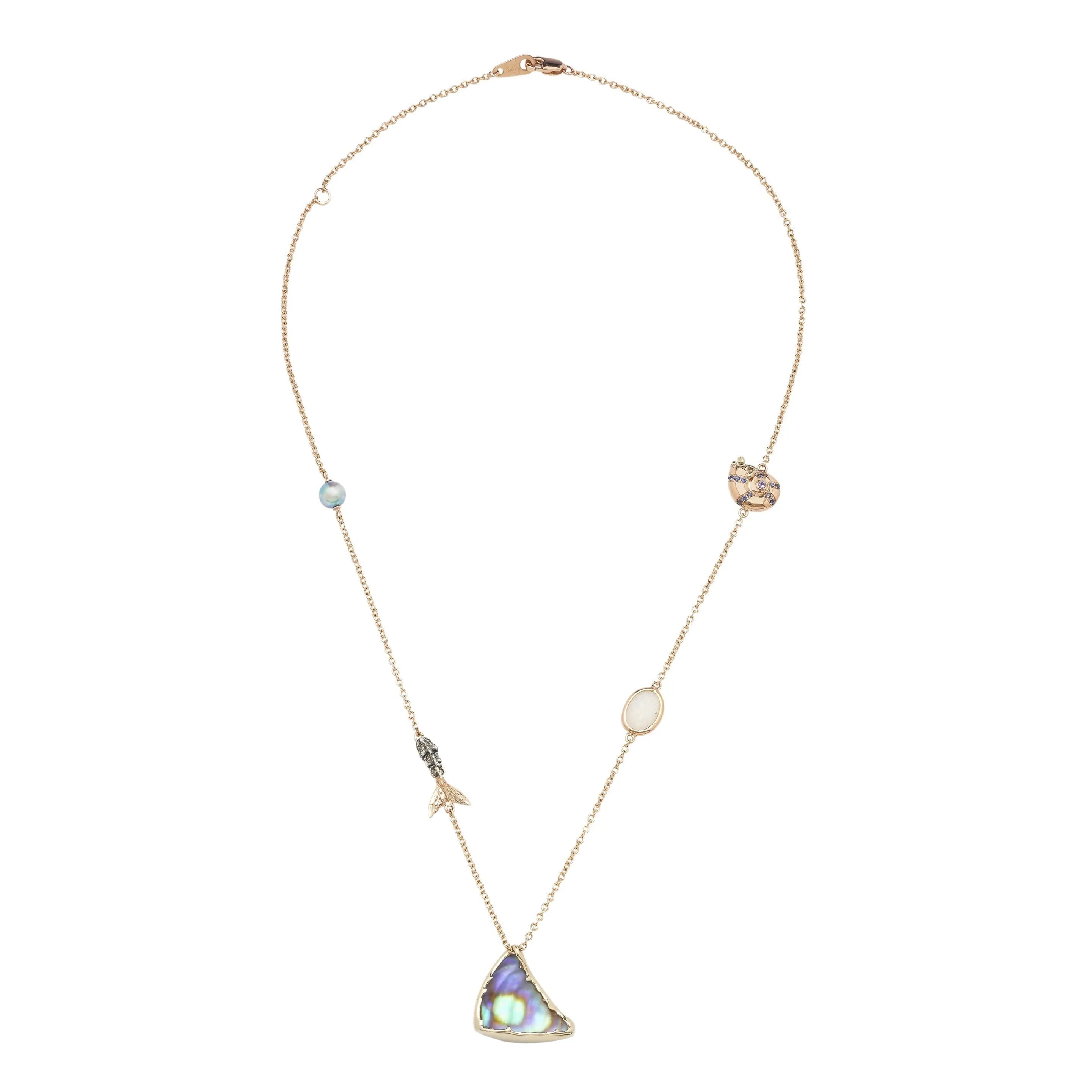 Fin Component 18K Rose Gold & White Gold Necklace w. Pearls