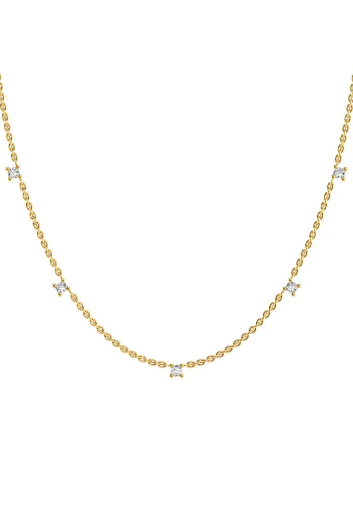 Fived 18K Gold Necklace w. Lab-Grown Diamonds