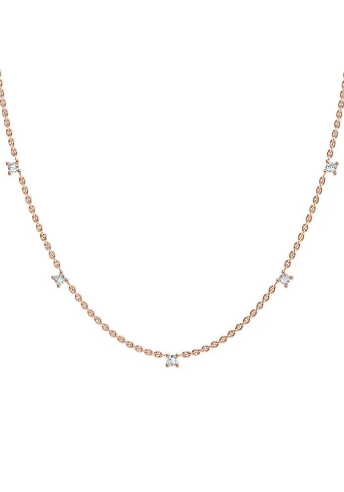 Fived 18K Rose Gold Necklace w. Lab-Grown Diamonds