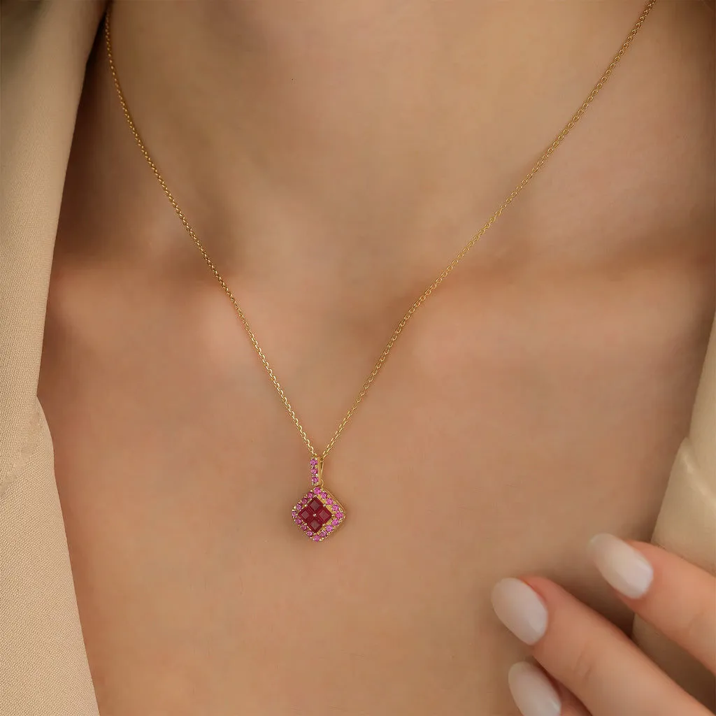 Fortuna 18K Gold Necklace w. Rubies & Sapphires