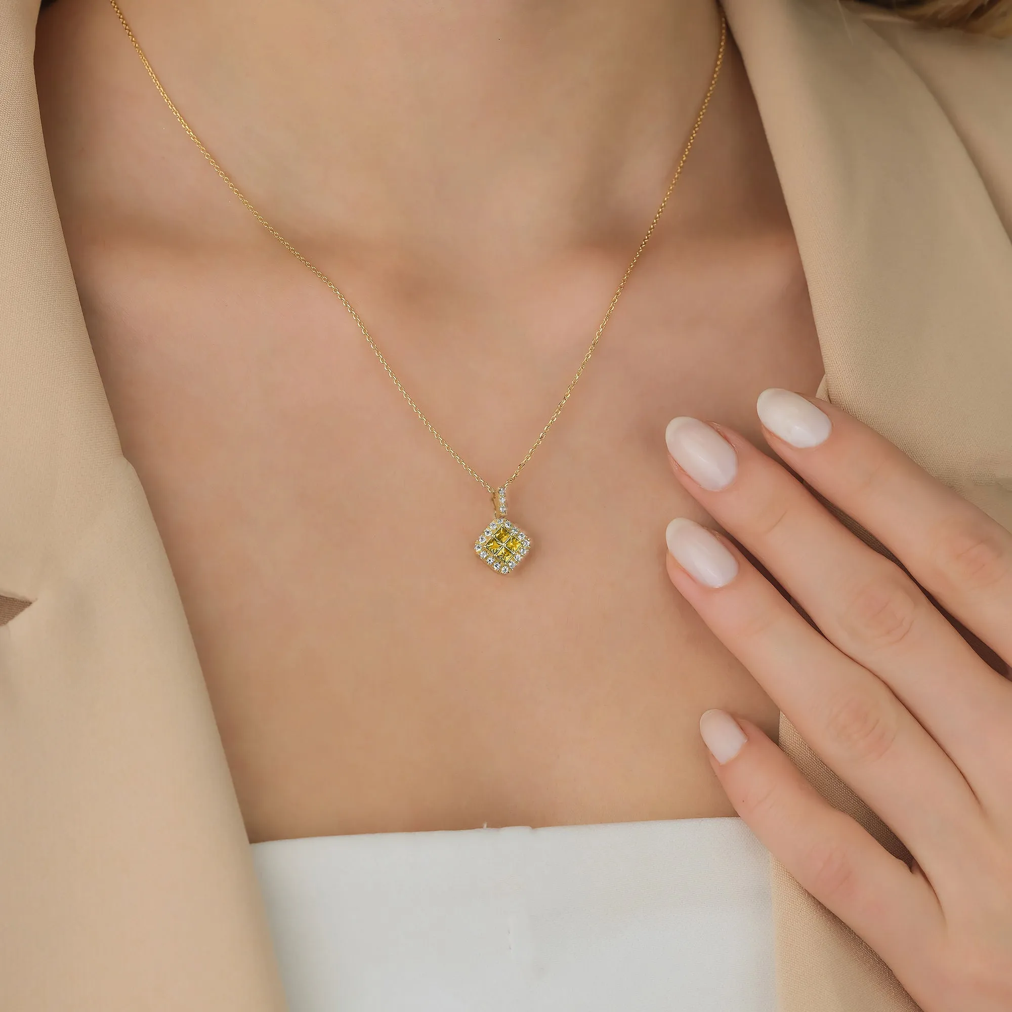 Fortuna Amarillo 18K Gold Necklace w. Diamonds & Sapphires