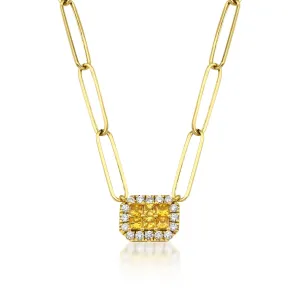 Fortuna Belle Amarillo Paperclip 18K Gold Necklace w. Diamonds & Sapphires