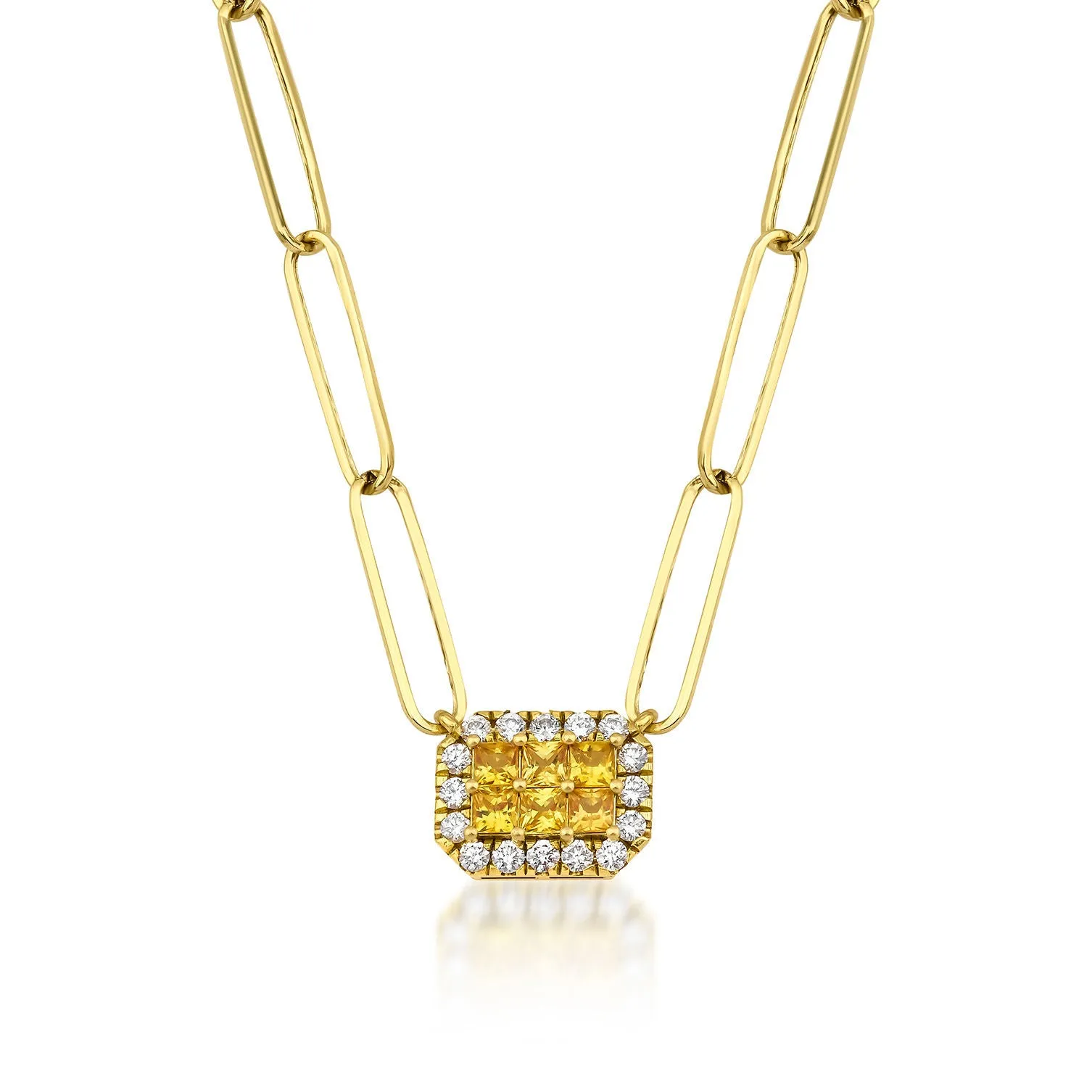 Fortuna Belle Amarillo Paperclip 18K Gold Necklace w. Diamonds & Sapphires