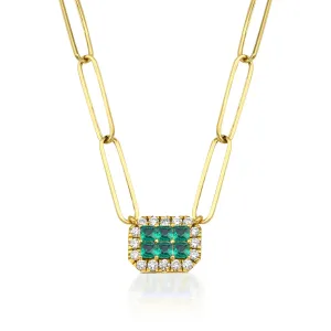 Fortuna Belle Verde Paperclip 18K Gold Necklace w. Emeralds & Diamonds