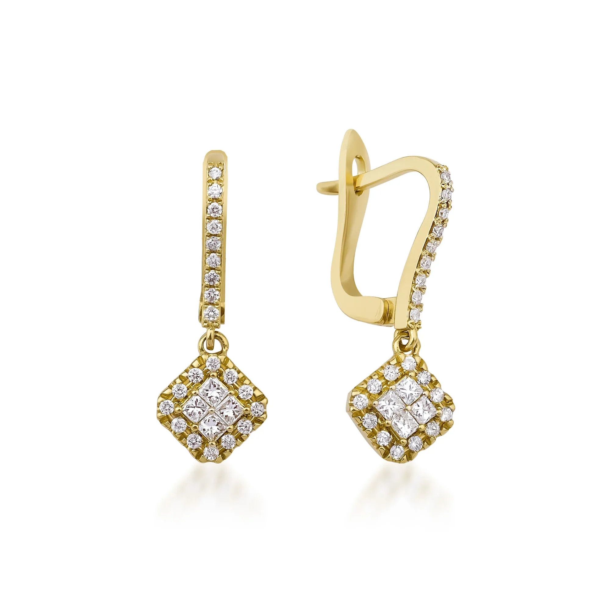 Fortuna Drop 18K Gold Earrings w. Diamonds