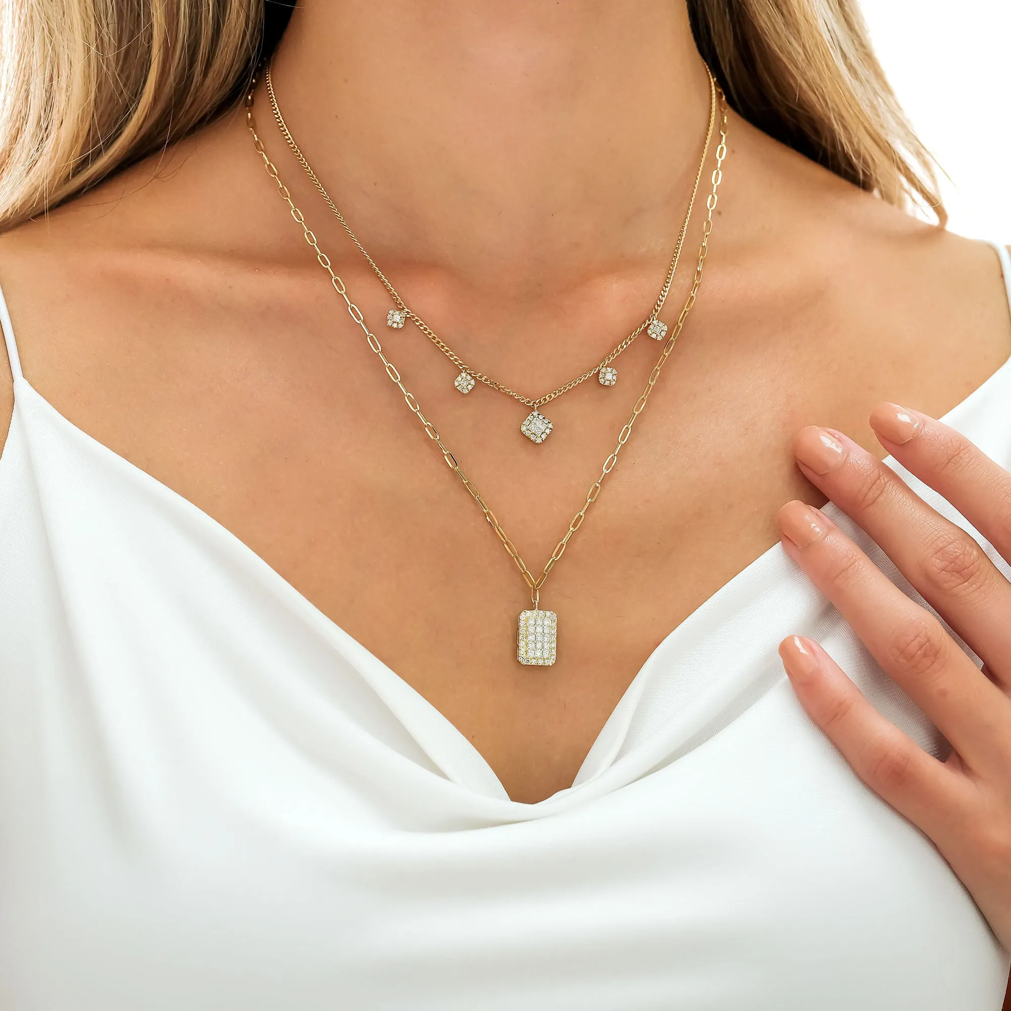 Fortuna Paperclip 18K Gold Necklace w. Diamonds