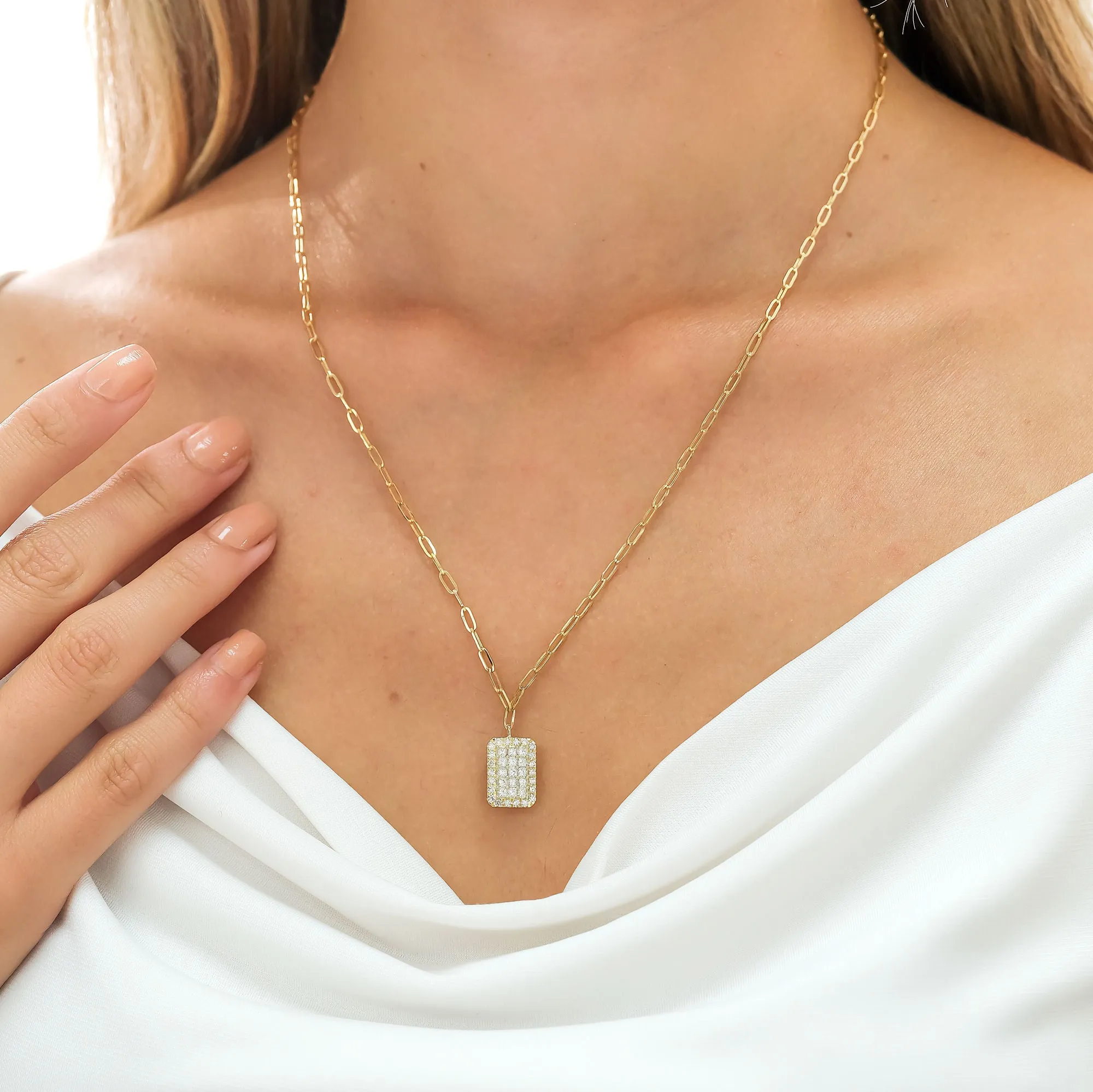 Fortuna Paperclip 18K Gold Necklace w. Diamonds