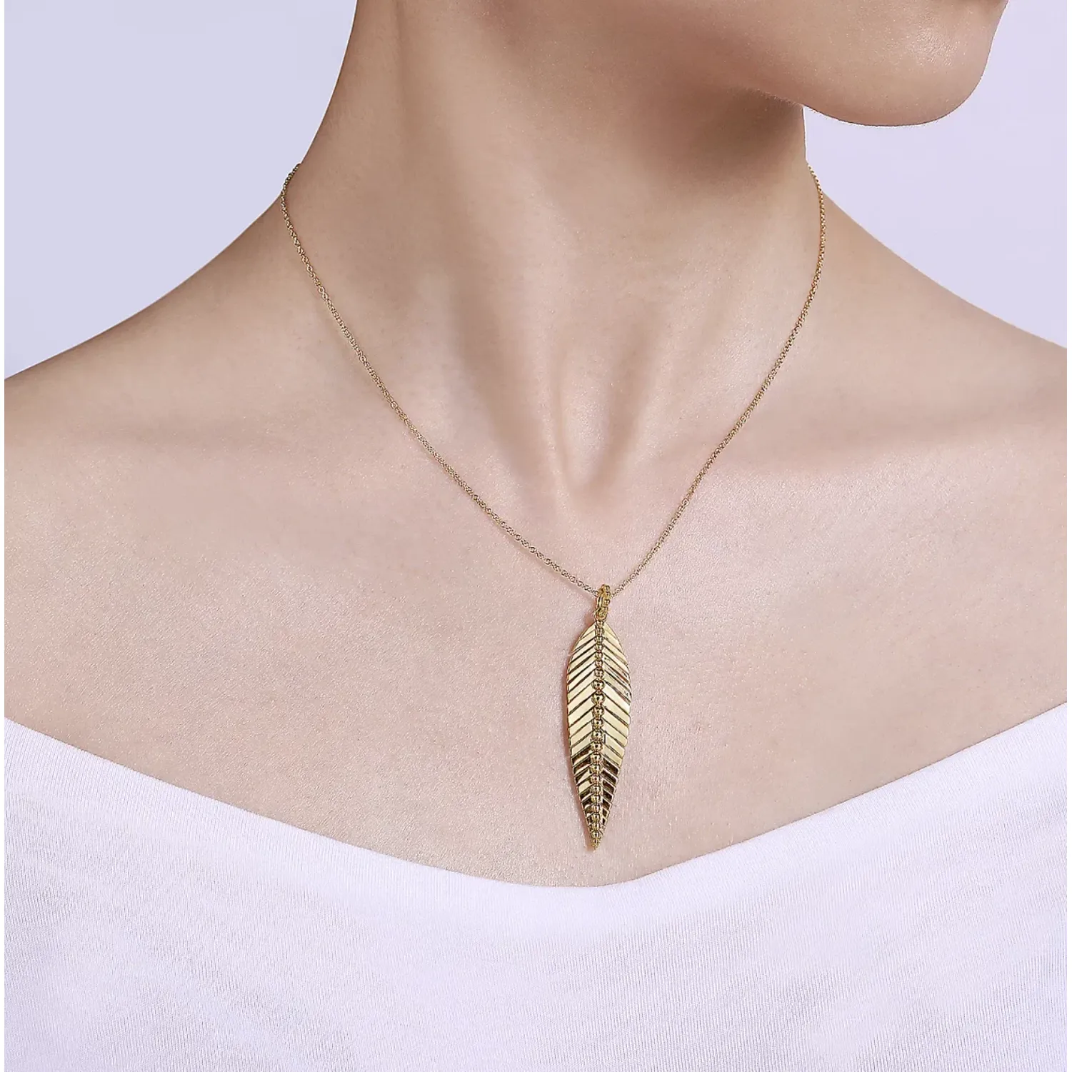 Gabriel 14K Yellow Gold Bujukan Leaf Pendant Necklace