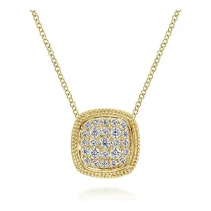 Gabriel 14K Yellow Gold Cushion Shape Diamond Pave Pendant Necklace