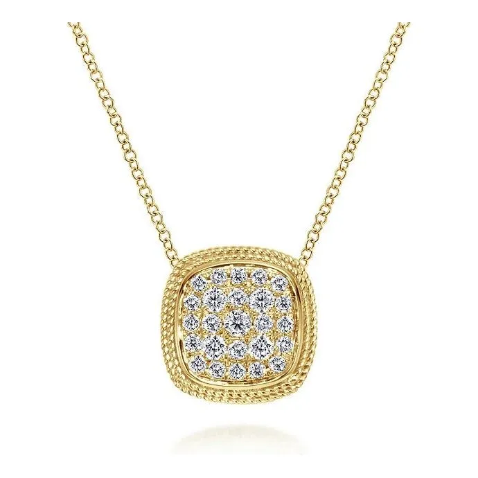 Gabriel 14K Yellow Gold Cushion Shape Diamond Pave Pendant Necklace