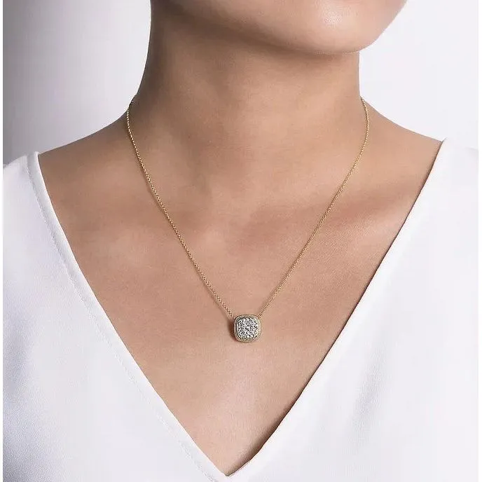 Gabriel 14K Yellow Gold Cushion Shape Diamond Pave Pendant Necklace