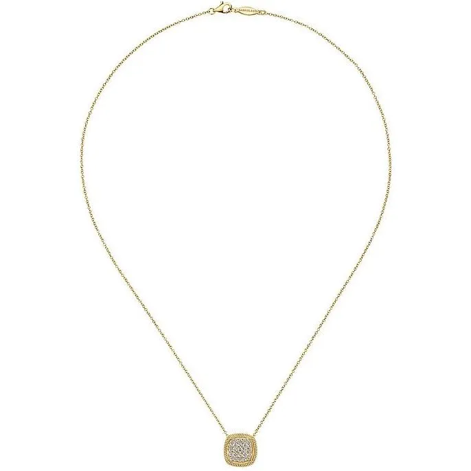 Gabriel 14K Yellow Gold Cushion Shape Diamond Pave Pendant Necklace