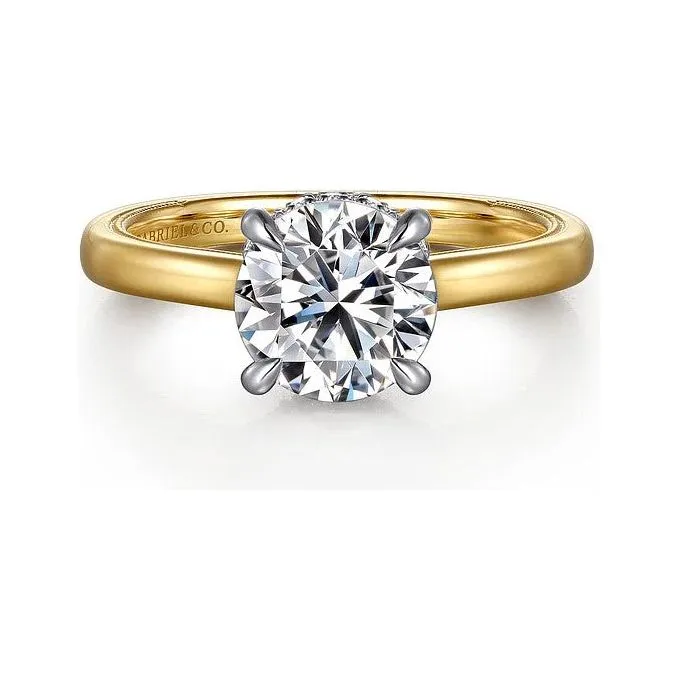 Gabriel " Sandi" 14K White-Yellow Gold Solitaire Diamond Collar Engagement Ring