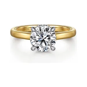 Gabriel " Sandi" 14K White-Yellow Gold Solitaire Diamond Collar Engagement Ring