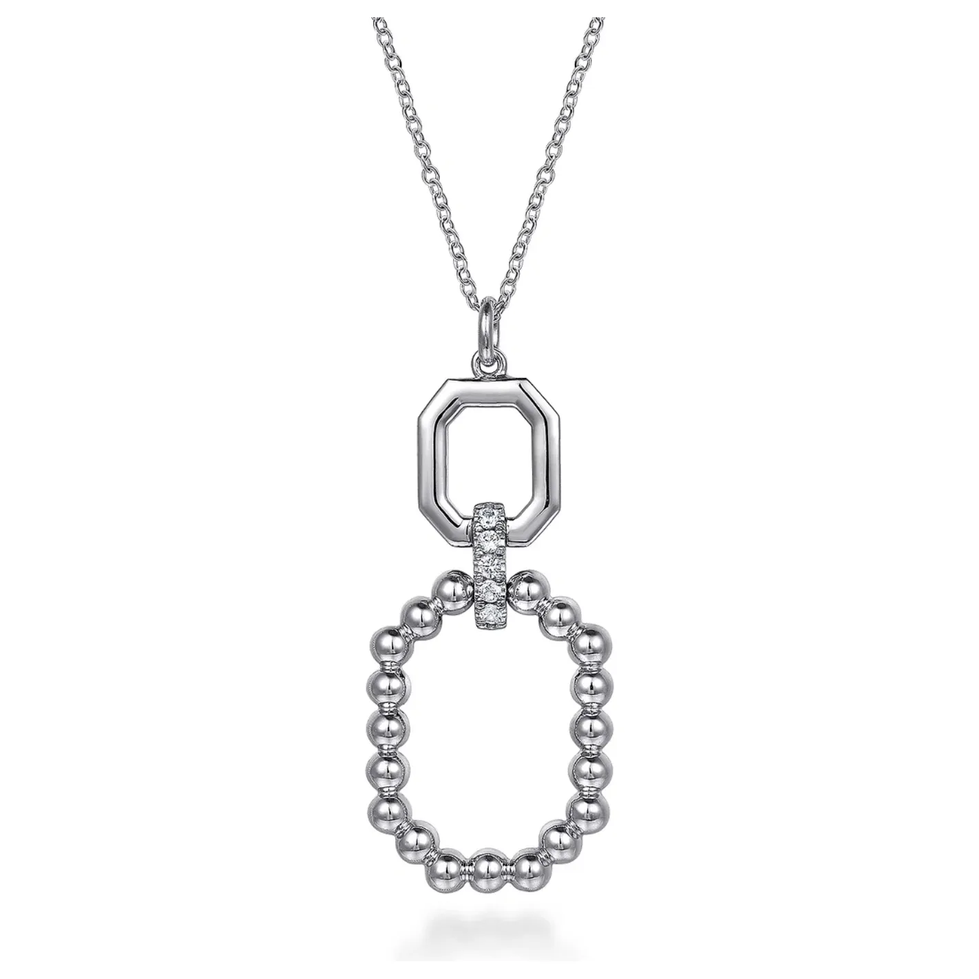 Gabriel Silver Bujukan Octagon White Sapphire Bujukan Drop Pendant Necklace
