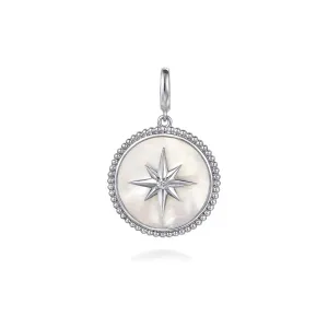 Gabriel Silver Bujukan White Sapphire and Mother Of Pearl Round Starburst Medallion Pendant
