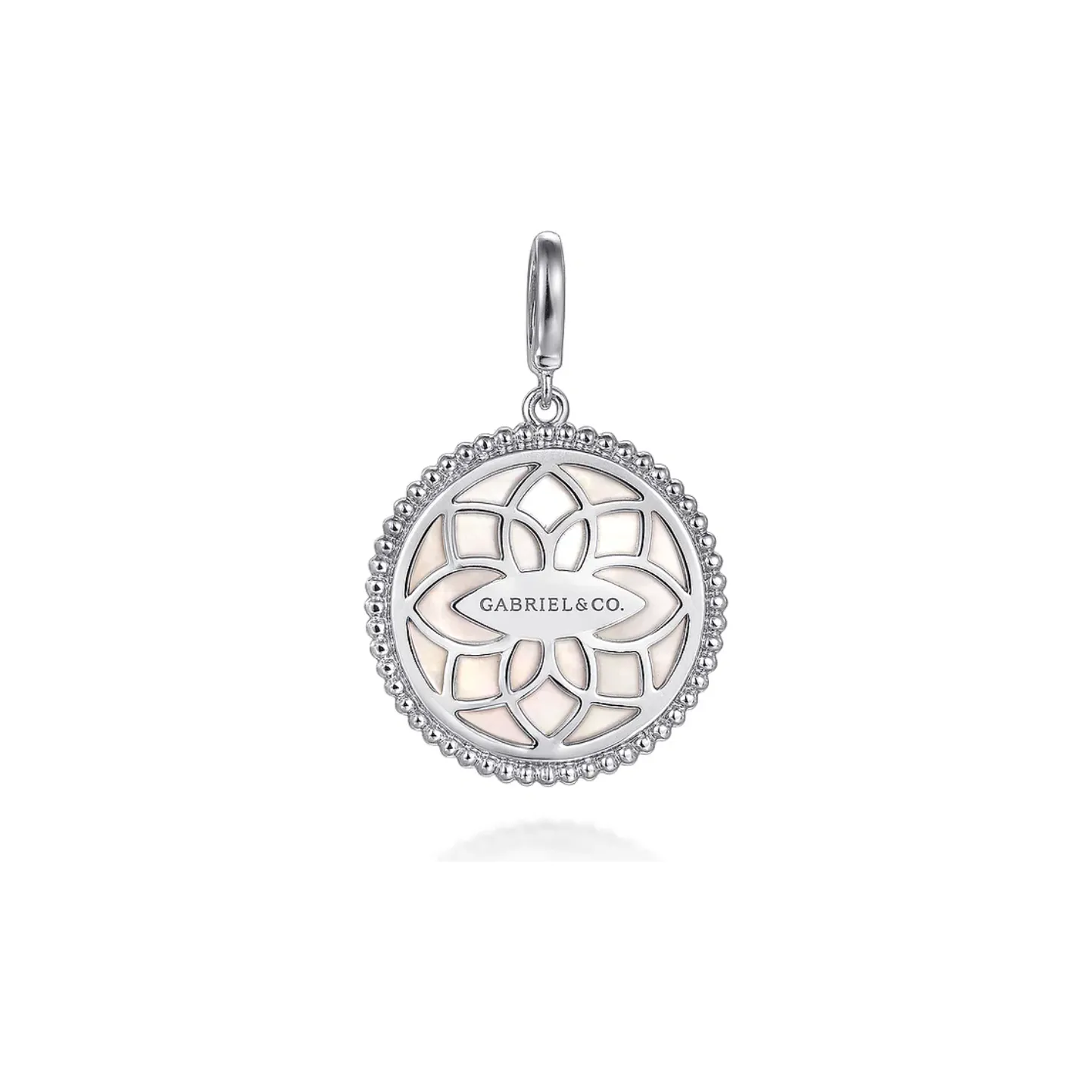 Gabriel Silver Bujukan White Sapphire and Mother Of Pearl Round Starburst Medallion Pendant
