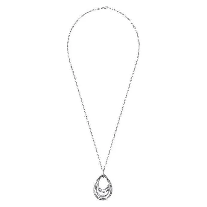 Gabriel Silver Multi Row of Rope Teardrop Pendant Necklace