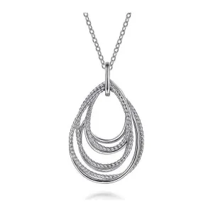 Gabriel Silver Multi Row of Rope Teardrop Pendant Necklace