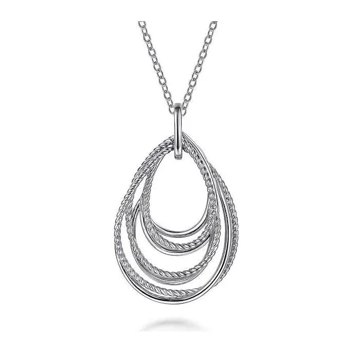 Gabriel Silver Multi Row of Rope Teardrop Pendant Necklace