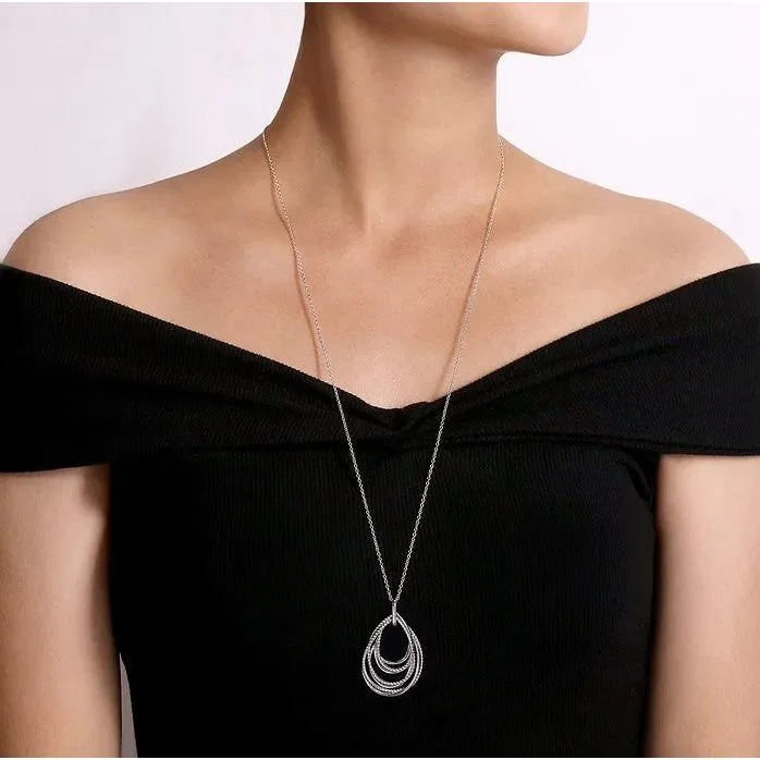 Gabriel Silver Multi Row of Rope Teardrop Pendant Necklace