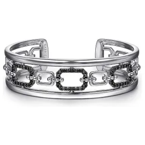 Gabriel Sterling Silver Black Spinel Bujukan Link Chain Cuff Bracelet