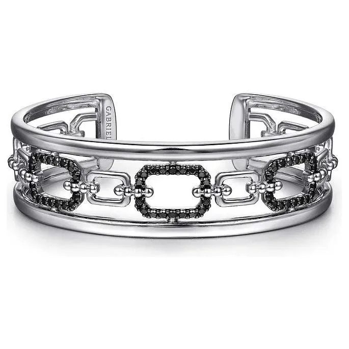 Gabriel Sterling Silver Black Spinel Bujukan Link Chain Cuff Bracelet