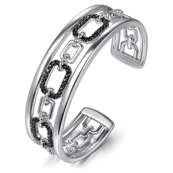 Gabriel Sterling Silver Black Spinel Bujukan Link Chain Cuff Bracelet