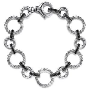Gabriel Sterling Silver Black Spinel Bujukan Link Tennis Bracelet