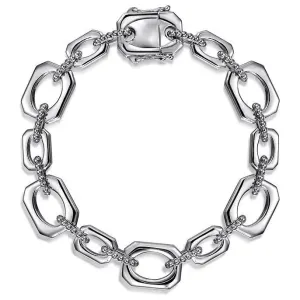 Gabriel Sterling Silver Bujukan And Elongated Octagon Link Chain Bracelet