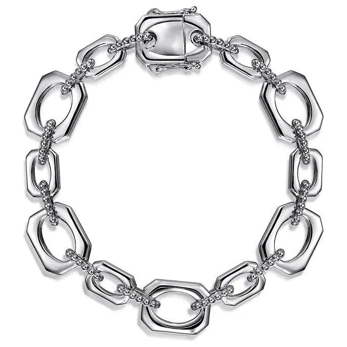 Gabriel Sterling Silver Bujukan And Elongated Octagon Link Chain Bracelet