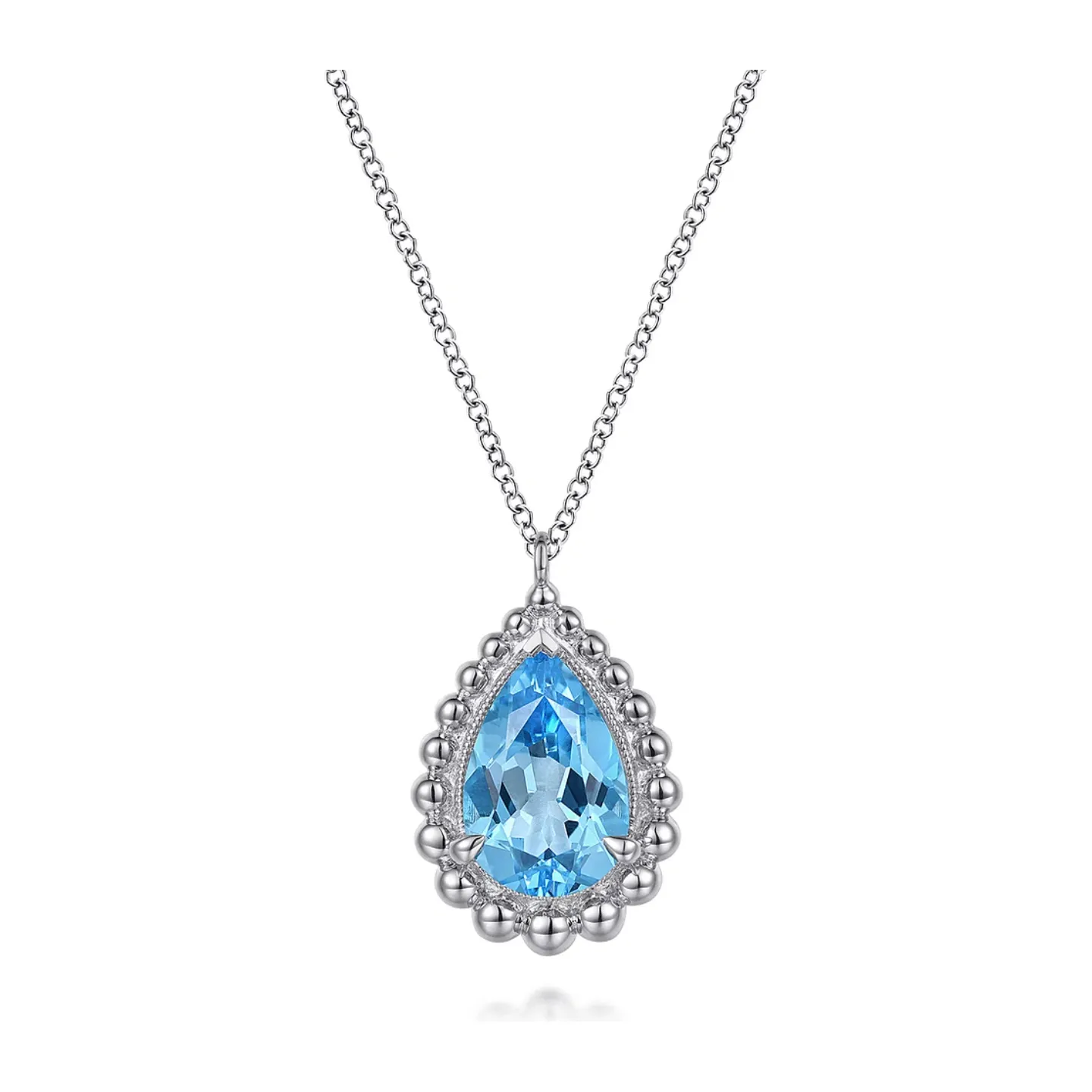 Gabriel Sterling Silver Bujukan Swiss Blue Topaz Teardrop Pendant Necklace