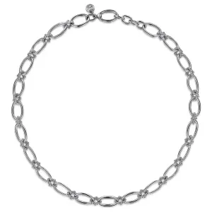 Gabriel Sterling Silver Oval Link Chain Necklace with Bujukan Connectors