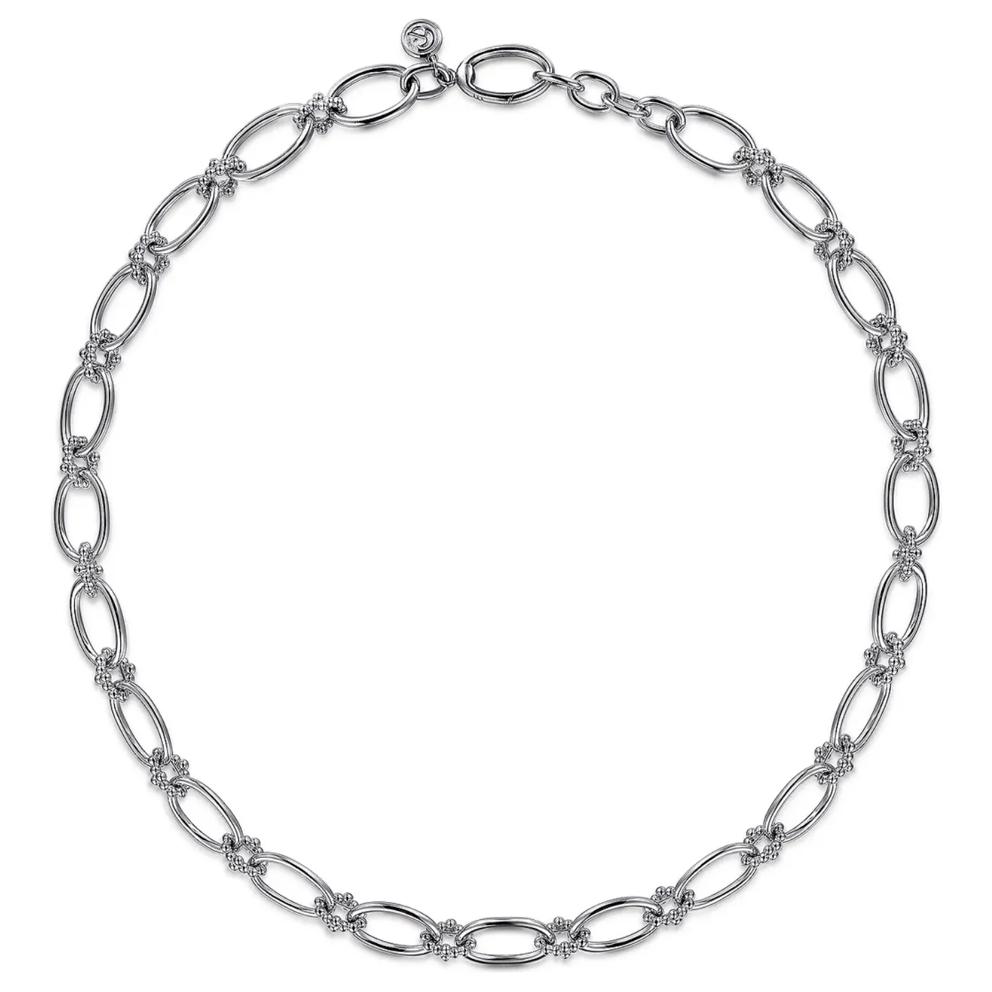Gabriel Sterling Silver Oval Link Chain Necklace with Bujukan Connectors