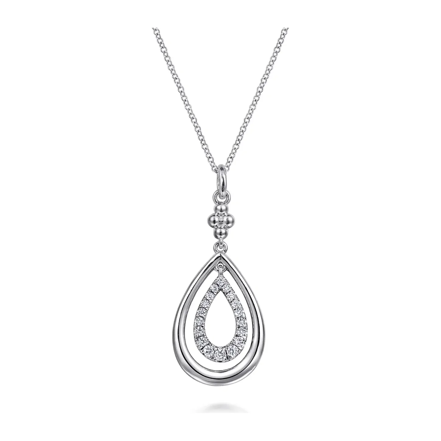 Gabriel Sterling Silver White Sapphire Bujukan Teardrop Pendant Necklace