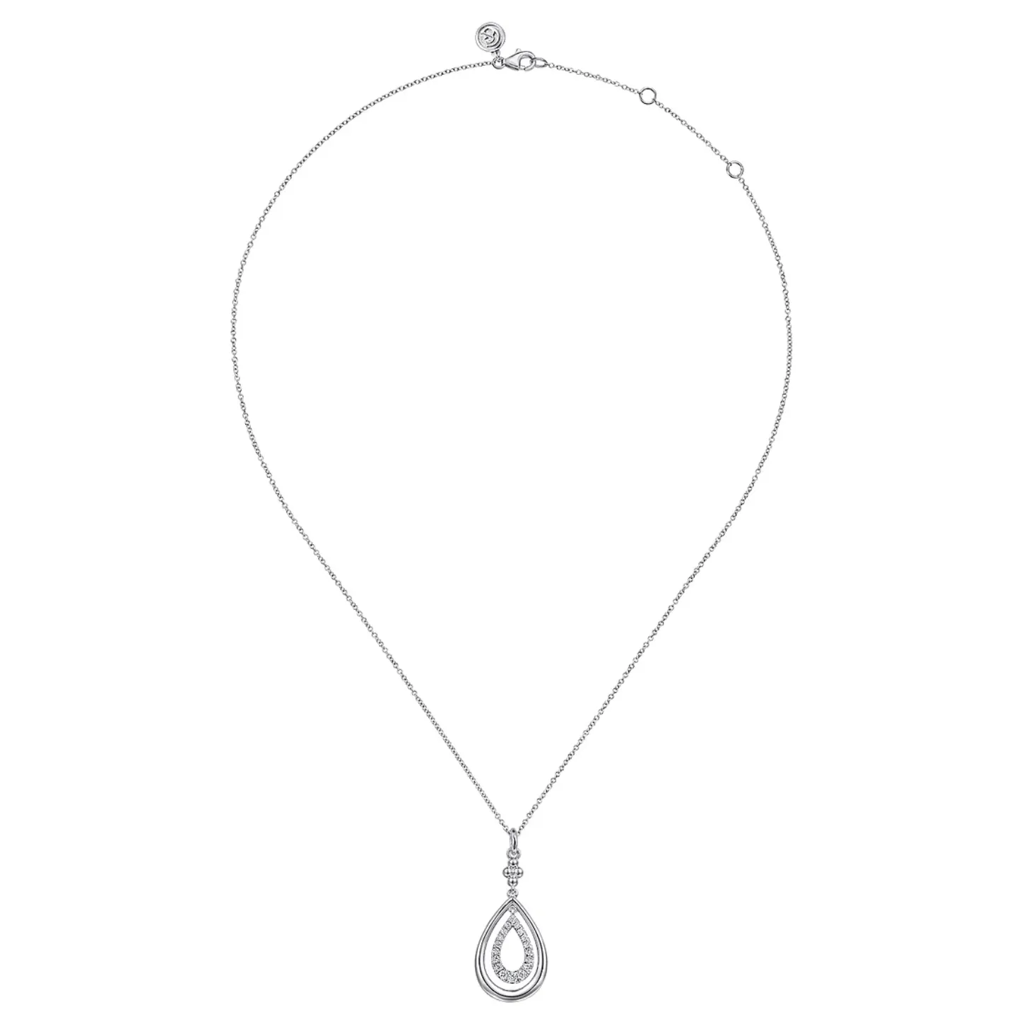 Gabriel Sterling Silver White Sapphire Bujukan Teardrop Pendant Necklace