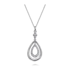 Gabriel Sterling Silver White Sapphire Bujukan Teardrop Pendant Necklace
