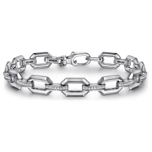 Gabriel Sterling Silver White Sapphire Link Chain Tennis Bracelet