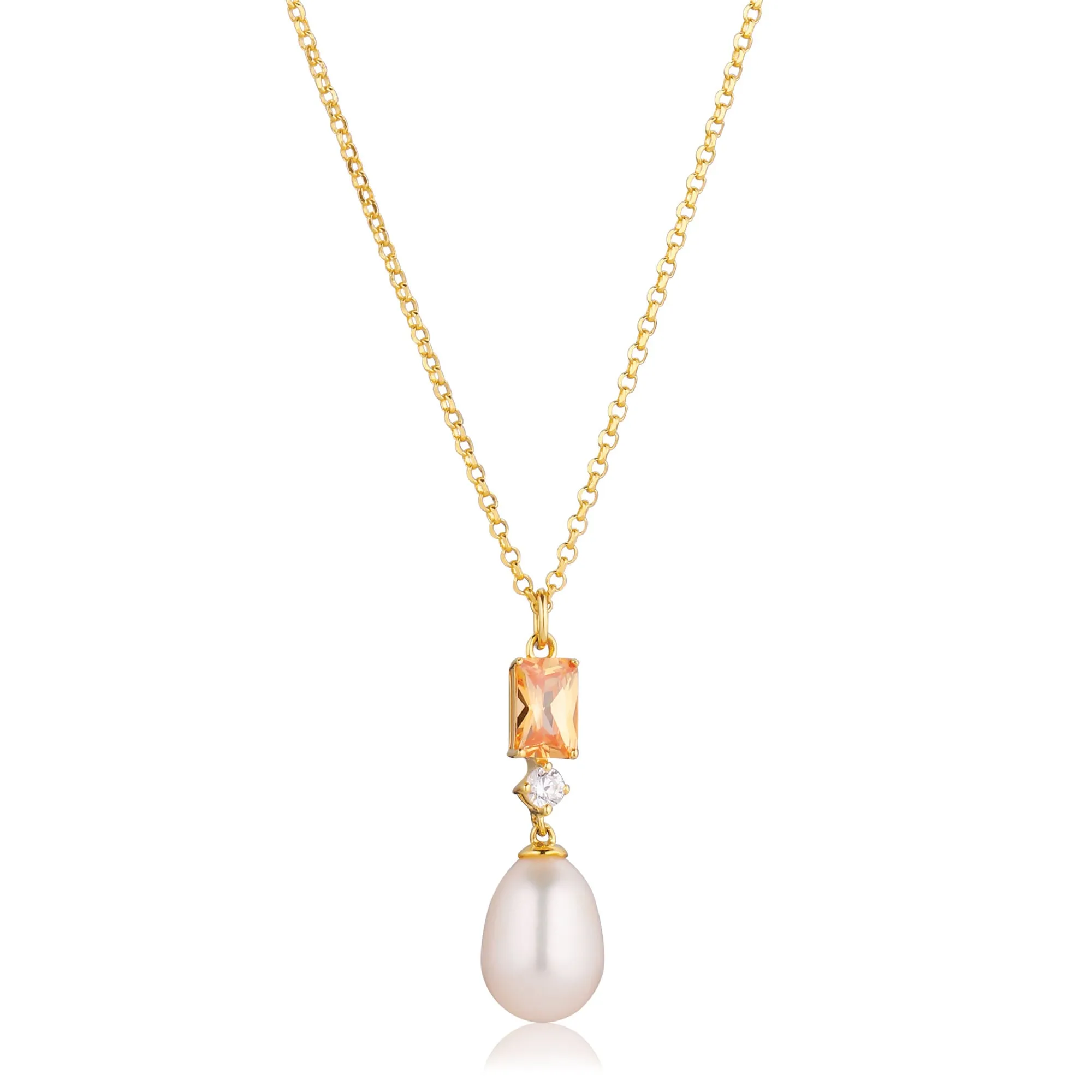 Galatina 18K Gold Plated Necklace w. Zirconias & Pearl
