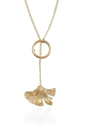 Ginkgo Hoop Lock Gold Plated Necklace w. Zirconia
