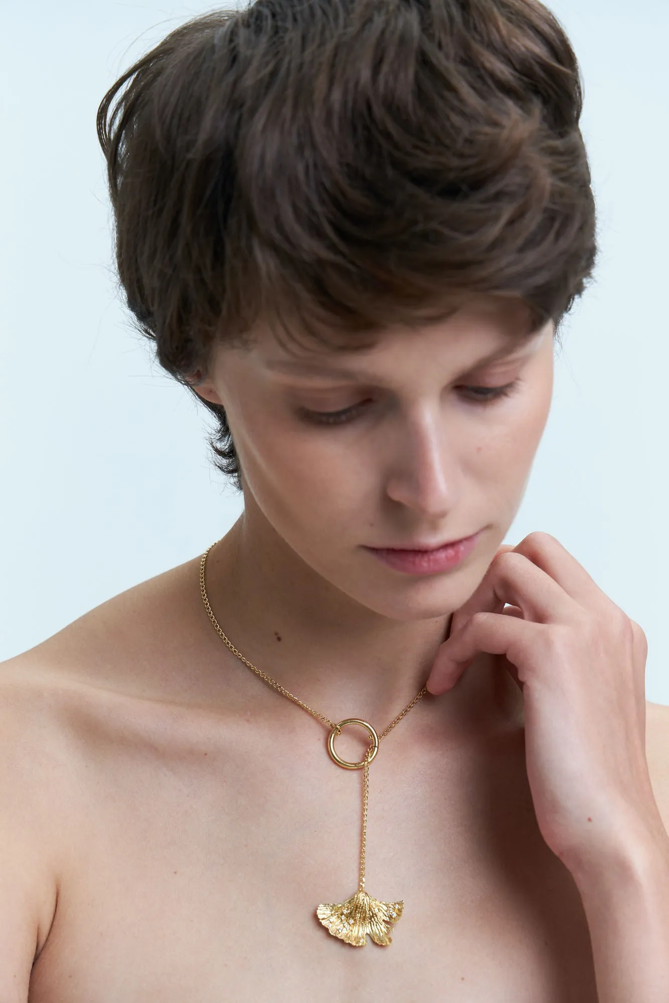 Ginkgo Hoop Lock Gold Plated Necklace w. Zirconia