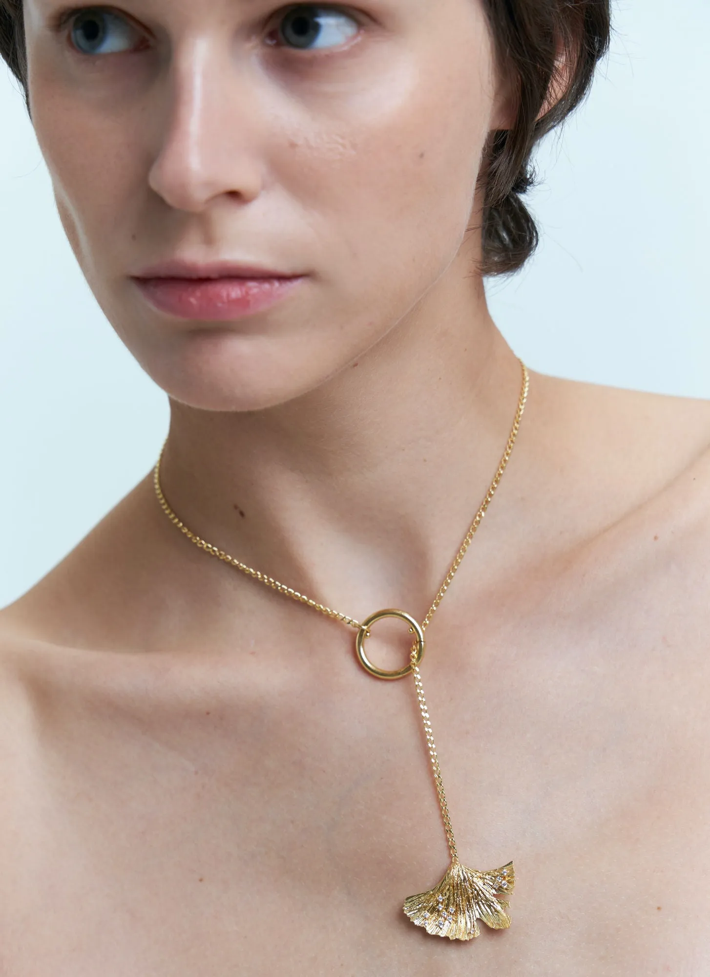 Ginkgo Hoop Lock Gold Plated Necklace w. Zirconia