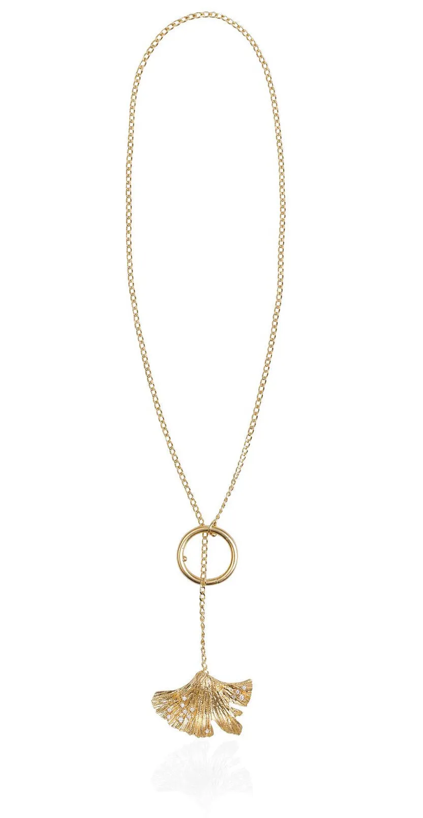 Ginkgo Hoop Lock Gold Plated Necklace w. Zirconia