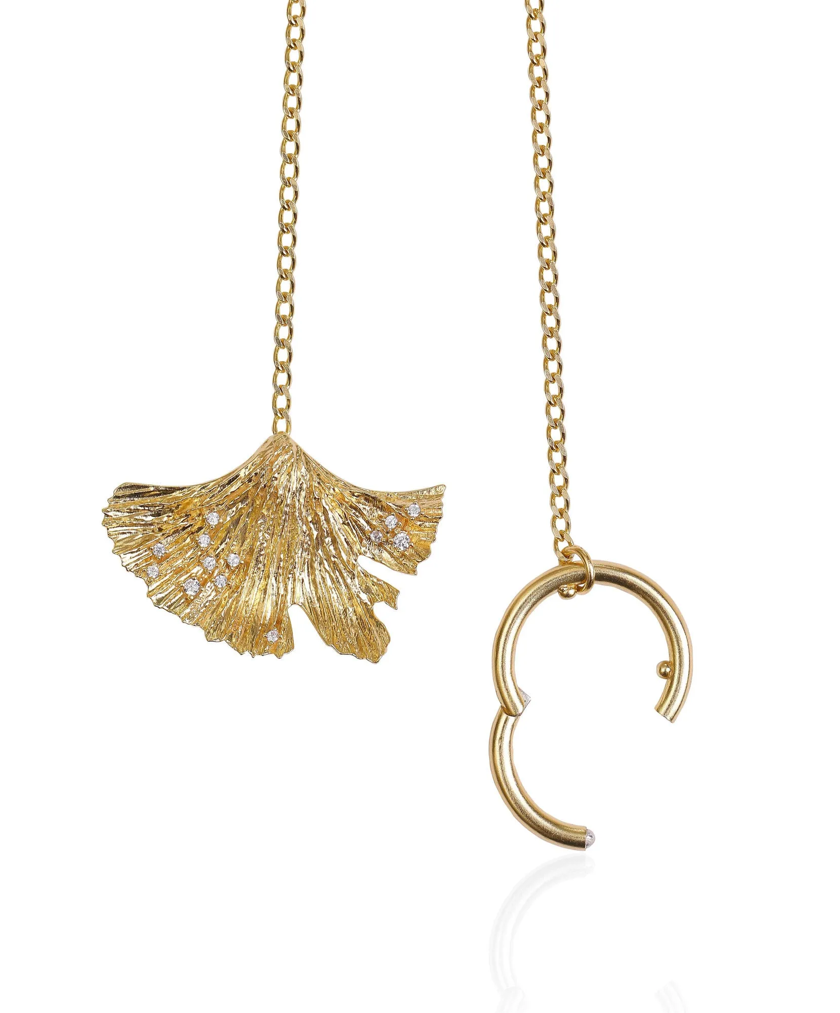 Ginkgo Hoop Lock Gold Plated Necklace w. Zirconia