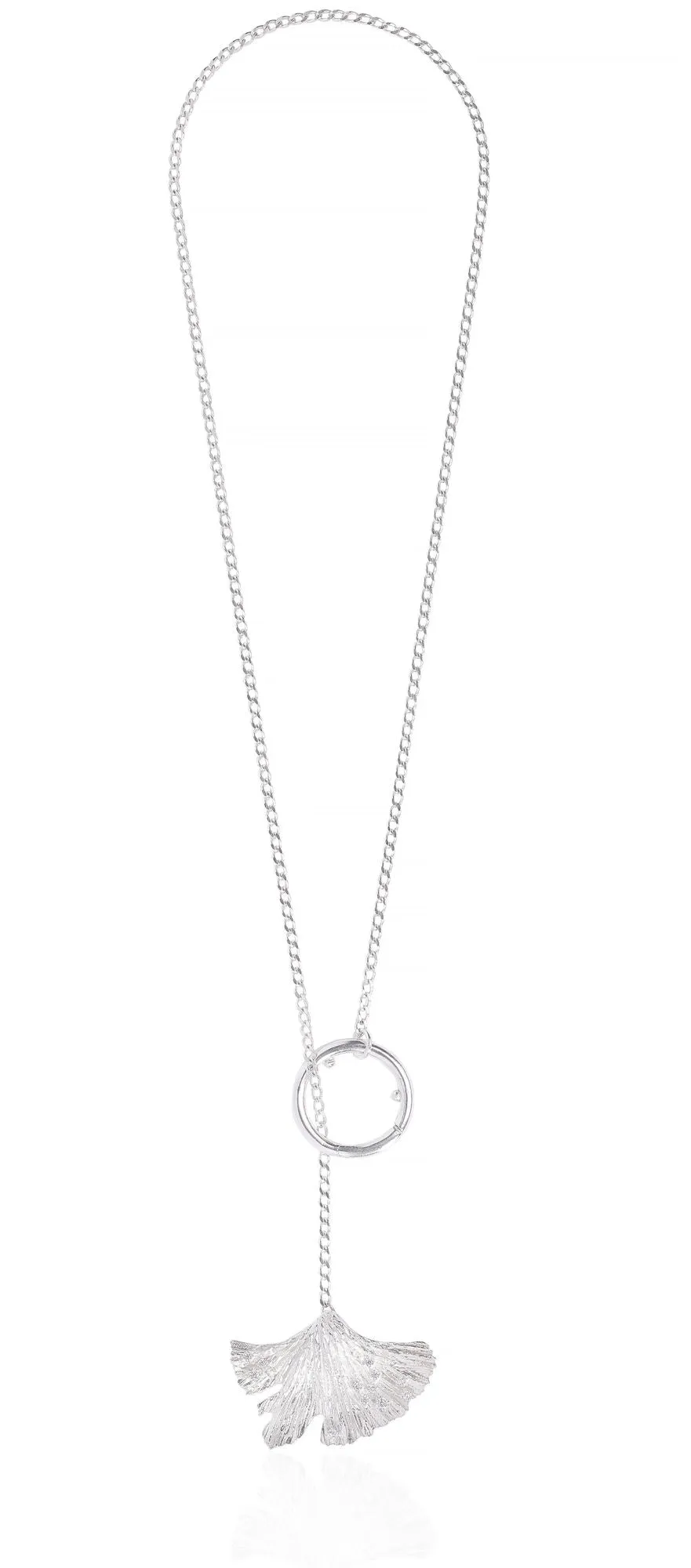 Ginkgo Hoop Lock Silver Necklace w. Zirconia